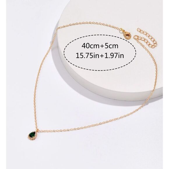 Emerald Green Teardrop Crystal Pendant Necklace Gold Gemstone Charm Fashion Jewl - Picture 5 of 6